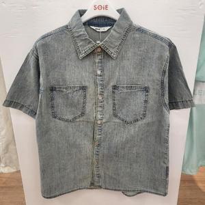 소이 HC22 5부 빈티지 데님 셔츠 남아 여름용 블루 면 빈티지 데님 셔츠 25M5304