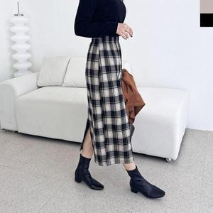 [셀러허브]KYI 80스타일902 런던 체크 도톰 H라인 뒤트임 롱 스커트 (S31589599)