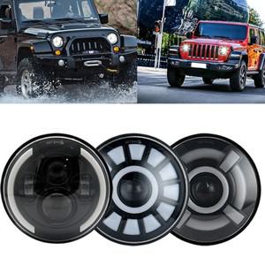 7 인치 LED 헤드 라이트 DRL & Hi/Lo 빔 40w 60w 헤일로 링 앰버 엔젤 아이 오토바이 지프 TJ JK Lada Off