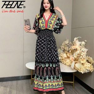 THHONE 여성용 원피스 맥시 롱 프린트 인도 보헤미안 의류 드레스, 빈티지 스타일 패션 로브, 여름