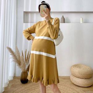[하프클럽/임산블리 ]배색 라인 슬림니트 원피스 2COLOR 루즈 임산부복