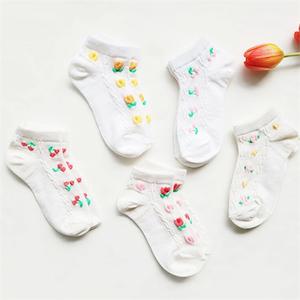 튤립 앵두 무늬 발목 양말 5족 여아 아동 발등 망사