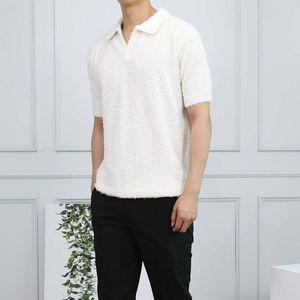 [세컨에디션]남자 부클 뽀글이 반팔 카라 니트_P342458364