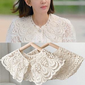 뜨개 자수 레이스 넥케이프 여성 페이크카라 레이어드 목 카라