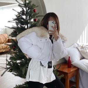 여성 겨울 크롭 스트링 퍼 카라 데일리 패딩 점퍼