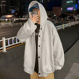 남성 스티치 베이직 단추 오버핏 기모 후드점퍼 LD-JUA-QLD1089-그레이