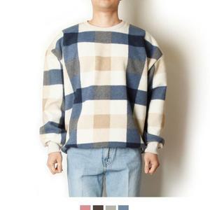 [OFM711PR]오버핏 울모직 체크맨투맨 국내생산