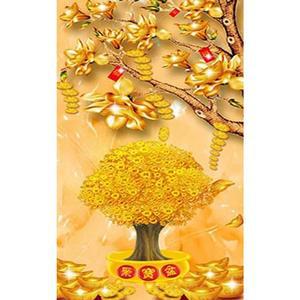 [OFM65RST]황금 재물 돈나무 2  패브릭  보석십자수 50x90