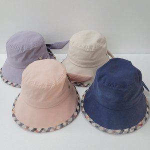 [기타]체크띠 리본 벙거지 4color/엄마 중년 여성 할머니 시원한 여름 챙모자