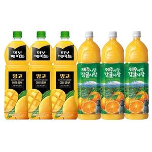한번에먹자 과즙음료 2종 혼합세트 / 미닛메이드 망고 1.5L 3개 + 롯데 제주사랑 감귤사랑 1.5L 3개 / 총