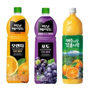 한번에먹자 1.5L 과즙음료 혼합 3종 / 미닛메이드 오렌지 2개 + 포도 2개 + 롯데 제주감귤 2개 / 총 6개