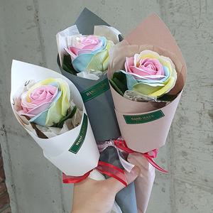 파스텔 무지개장미 비누꽃 1송이 