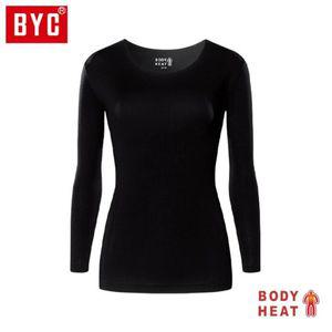 내복 BYC 여성 보디히트 베이직 U넥 긴팔티 DOLS7024 검정 겨울내의