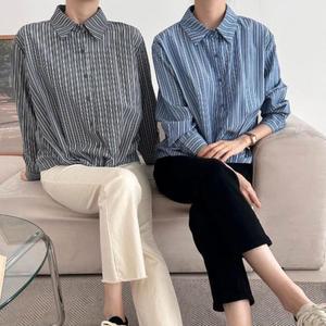 여자 아코디언 아방 블루종 스트라이프셔츠 블라우스