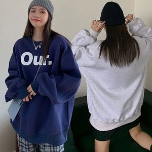 O 여성 오버핏 스타일 맨투맨 기모 티셔츠 URK-255