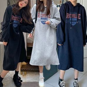 여성 따뜻한 오버핏 기모 안감 후드 원피스 편한