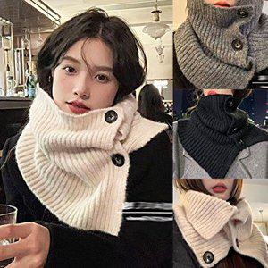 [옷자락]여자 겨울 뜨개질 니트 골지 바라클라바 단추 목도리