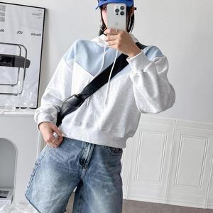 파이핑 투톤 세미크롭 컬러블럭 후드맨투맨 봄티셔츠