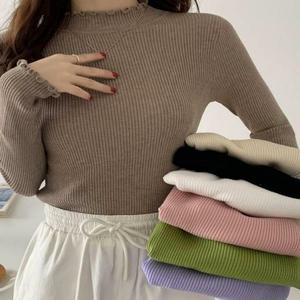 [오노마] ONM 여성 청순 튤립 프릴 반목티 골지 니트 목폴라 이너티