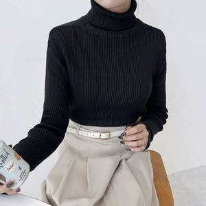 [오노마] ONM 여자 기본 베이직 슬림핏 겨울 골지 목폴라 니트 티