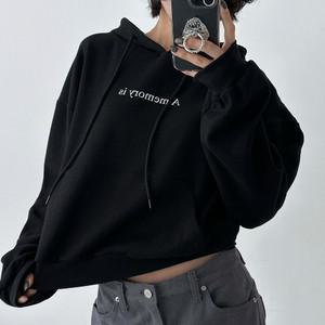 여자 필기체 세미크롭 롱슬리브 캥거루 봄후드티 티셔츠
