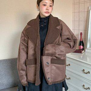 [옷자락]여자 스웨이드 무스탕 박시 양털 빅카라 나그랑 자켓