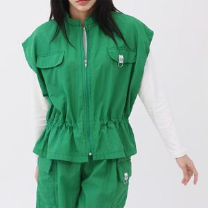 바스락 크림색 반목 단추 필드룩 롱조끼 허리셔링