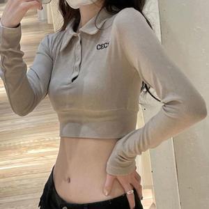 [오노마] ONM 여성 슬림핏 날씬 배꼽티 카라티 크롭 3color 긴팔