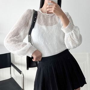 [다잇템] 여자 벌룬 봄데이트룩 잔주름 비침 패턴 SS 블라우스