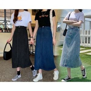 여친룩 데일리룩 롱스커트 롱 데님 플레어스커트 청