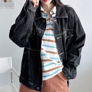 여자 주름워싱 블랙 스티치 포켓 박시 개강룩 청자켓