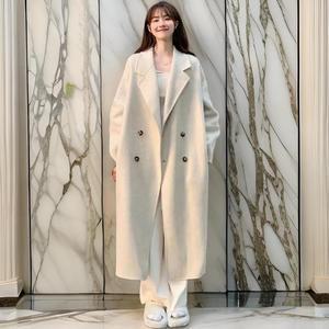 여자 카라 데일리 오버핏 버튼 더블 롱코트