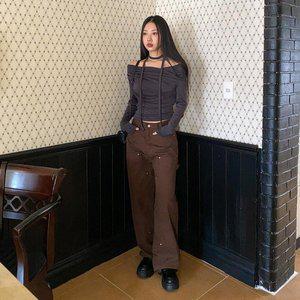 [옷자락]여자 겨울 시크 카펜터 일자 와이드 면바지 코튼 팬츠_P378700067