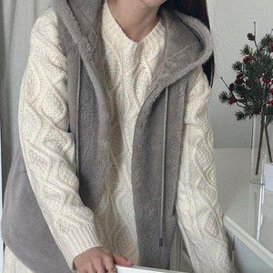 [옷자락]여자 페이크퍼 밍크베스트 연말룩 후드집업 보송 조끼_P352338146