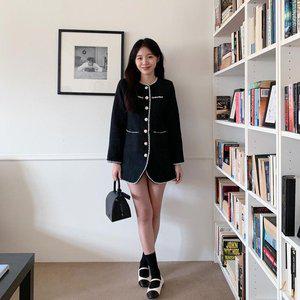 [옷자락]여자 봄 하객룩 스티치 트위드 진주 자켓 미니원피스_P354390514