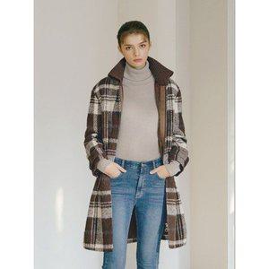 [Elegance Madam]타탄 체크 니트 카라 울 코트 E224CT02_P371701801