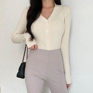 [옷자락]여자 가을 심플 페미닌 펀칭 브이넥 슬림핏 가디건_P373805176