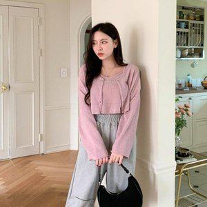 [옷자락]여자 여리핏 가을 부클가디건 크롭 V넥 끈나시 세트_P347706206