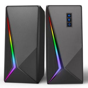 LEVTIC 컴퓨터 스피커, 6가지 컬러 RGB 조명이 있는 데스크톱 스피커, 볼륨 조절 PC 스피커, PC 모니터 노트북 태블릿 폰용 3.5mm 보조 케이블이 있는 USB 파워 게이밍 스피커