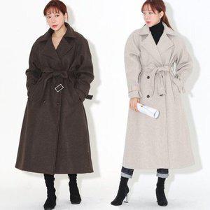 [옷자락]여자 허리벨트 아방 더블버튼 클래식 포멀룩 롱코트_P348651827
