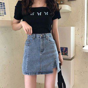 [옷자락]여성 활동편한 신축성 트임 여름 데일리 데님 치마바지_P346094174