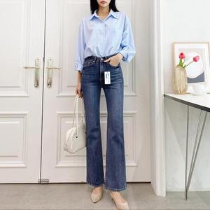 여성 다크블루 클래식 빈티지워싱 나팔 진 팬츠