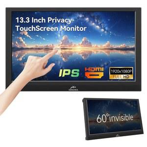 케노와 터치스크린 휴대용 모니터 13.3인치, IPS FHD 1080P 소형 HDMI 내장 프라이버시 화면 /스피커 /노트북 컴퓨터용 조절식 스탠드 VGA 외장 디스플레이, OS RASP PI 획득