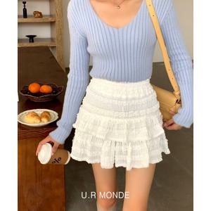 레이어드 프릴 셔링 레이스 캉캉 미니 스커트 블랙 화