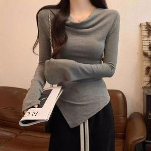 [오노마] ONM 슬림핏 2way 셔링 긴팔티 오프숄더 보트넥 티셔츠