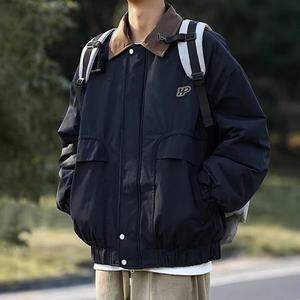 대학생 점퍼 데일리 편안한 배색 카라 블루종