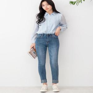 [오노마] ONM 여성하이웨스트롤업워싱스판스키니청바지 703