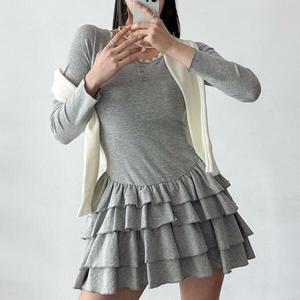 여자 러블리 프릴 캉캉 레이스 버튼 슬림 미니원피스