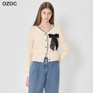리본브로치 브이넥 니트 가디건