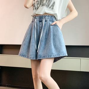 HP-8884 / M_5XL 빅사이즈 여성청반바지 3부 데님 숏팬츠 허리밴딩 핀턱 치마바지